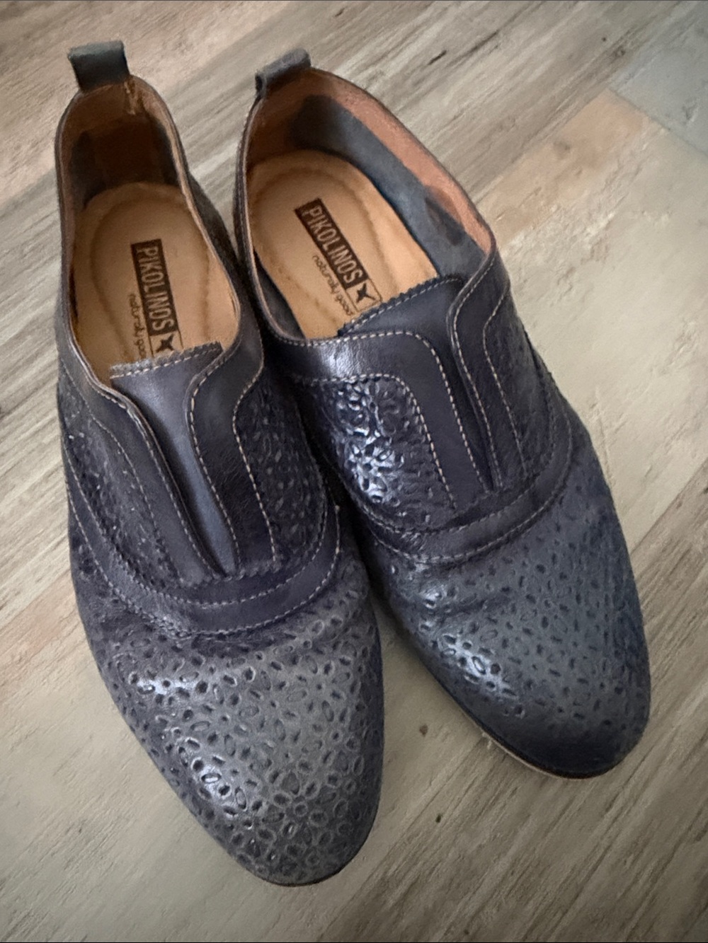 PIKOLINOS women's Perforated Leather Slip-On Oxfords in Navy